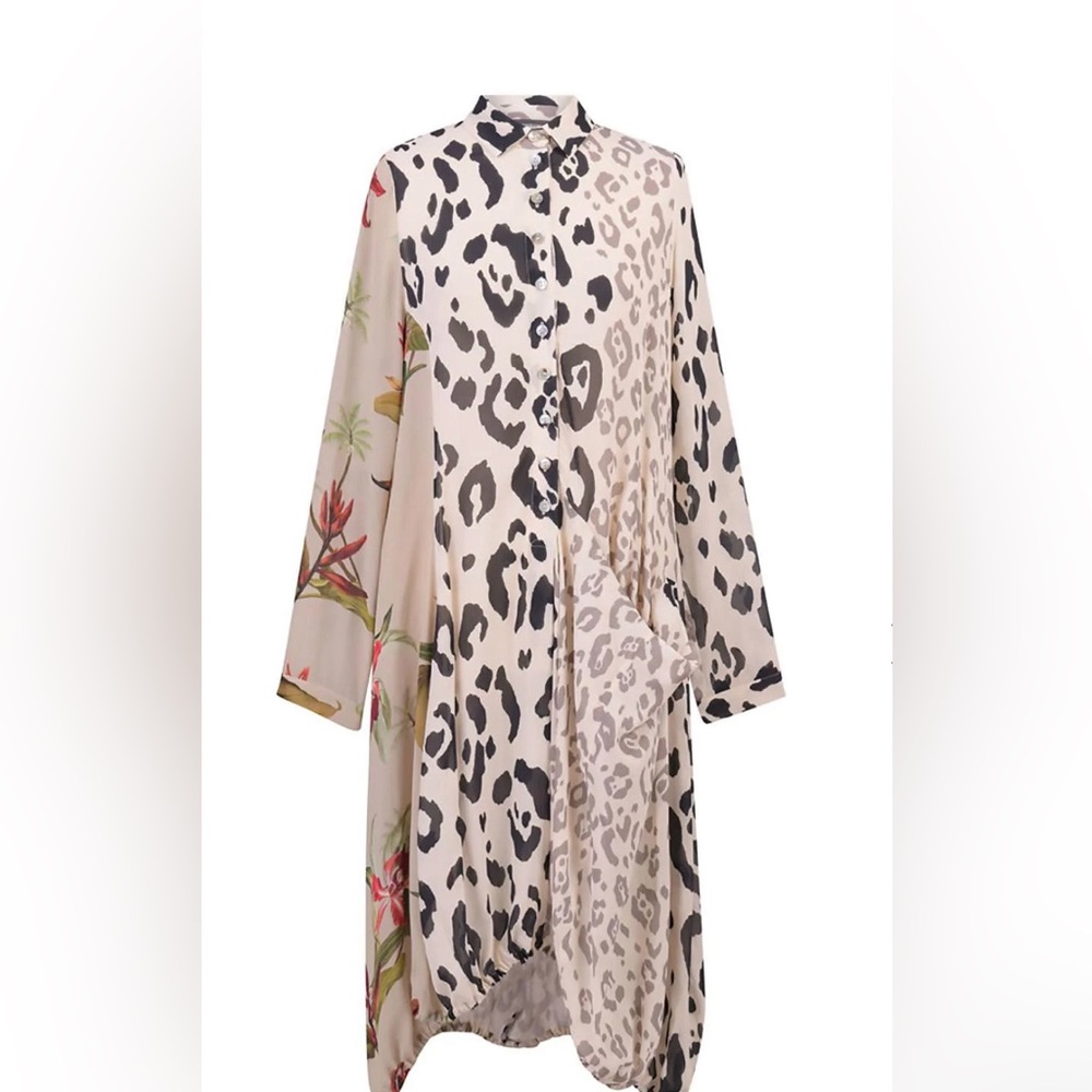Alembika Leopard and floral Print Midi Dress has pocket stunning size 2